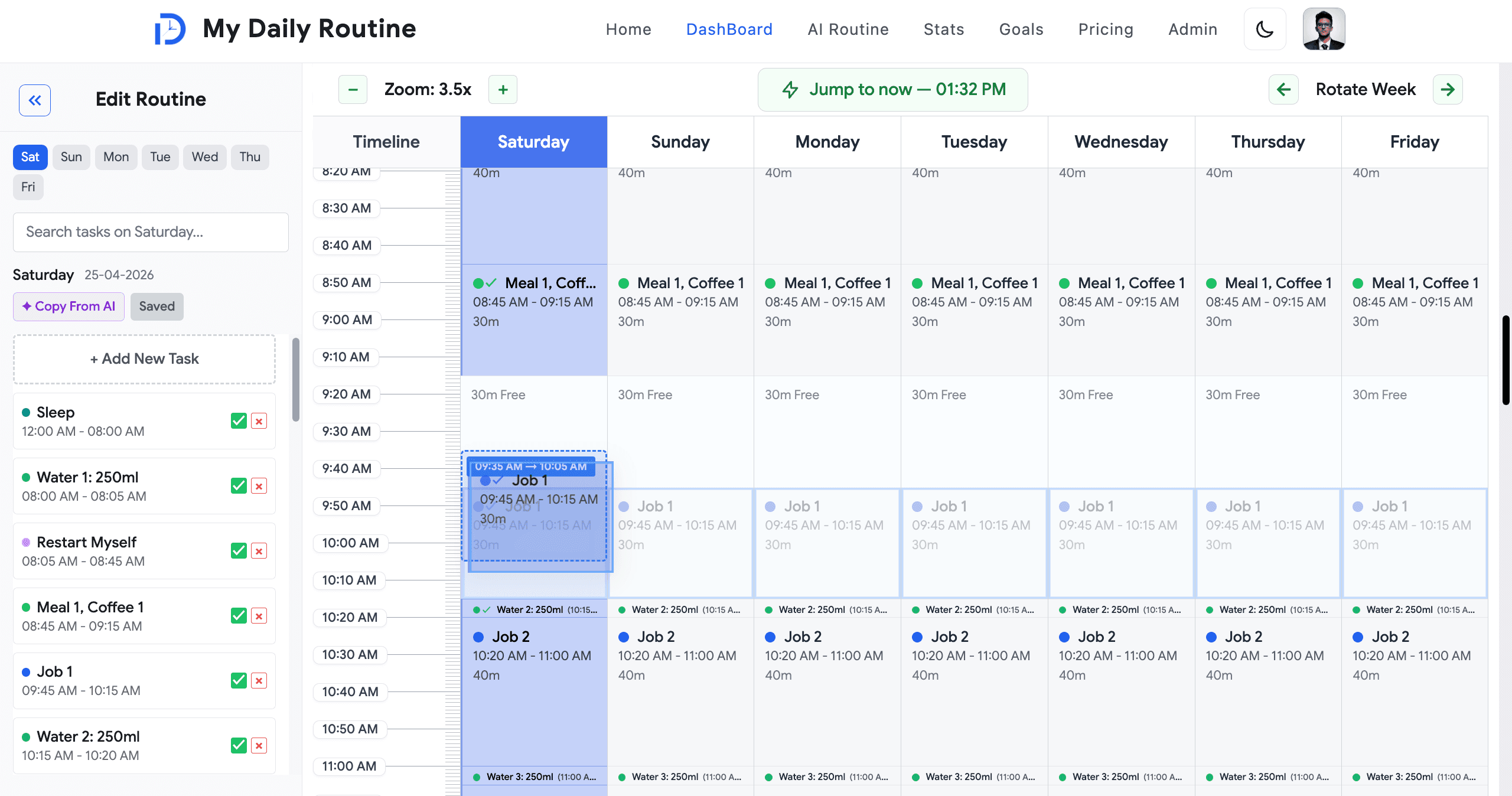 Dashboard — Drag-and-Drop Weekly Timeline image 3