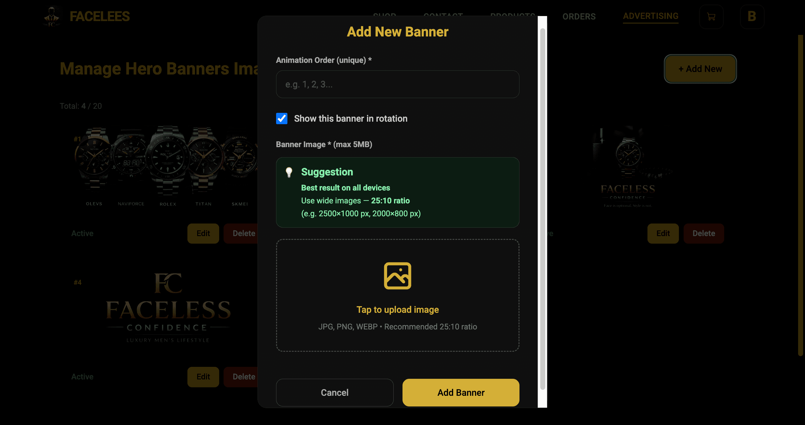 Admin Hero Banner & Branding Control (/advertising) image 1