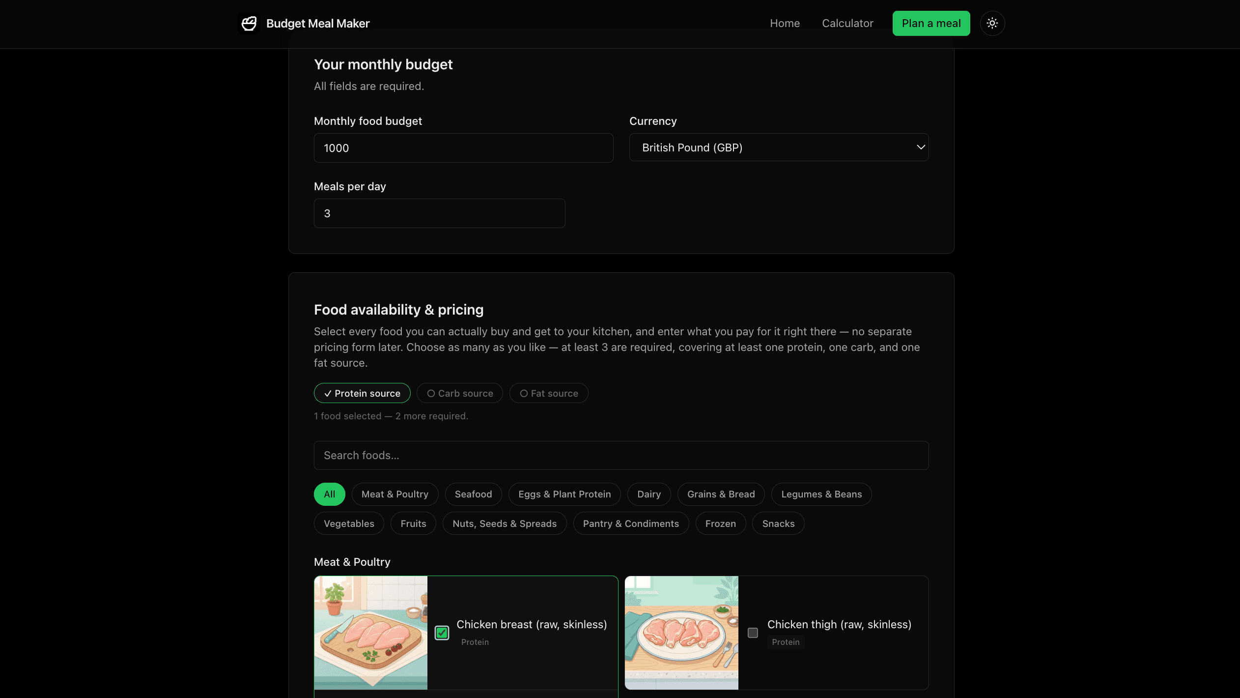 Step 3: Your Food & Budget image 1